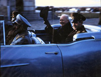 The Shah of Iran greets President Eisenhower at Tehran Mehrabad Airport, 12/14/1959