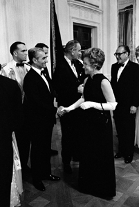 President Lyndon B. Johnson introduces Mohammad Reza Pahlavi to Mrs. Waddy Bullion, 06/11/1968